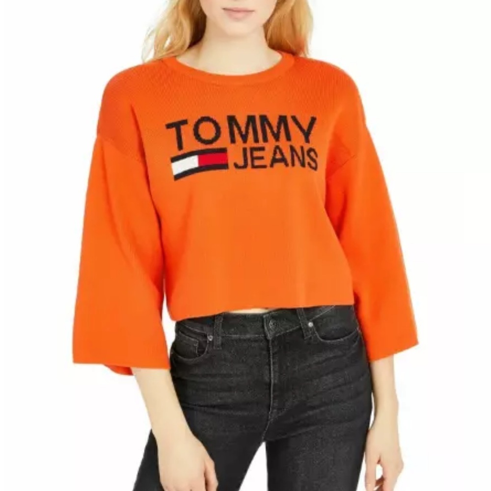 Tommy Hilfiger Jeans Orange Cropped Logo Sweater - Picture 9 of 10
